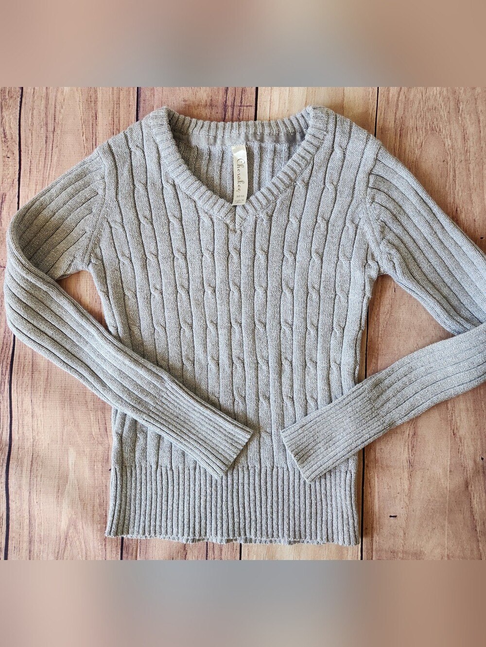 Girls Metaliic Gray Cable Knit Sweater Size 7/8 Fall Autumn Winter